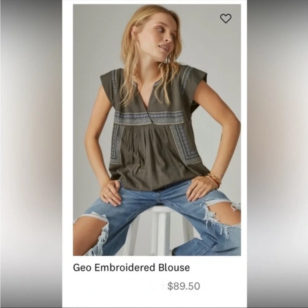 Lucky Brand Embroidered Geo Top Size Small Washed Black Boho Cross Stitch. 10 - Picture 4 of 11